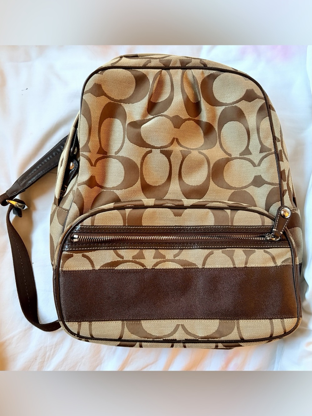 Coach Signature Stripe Backpack F77171 Brown & Tan